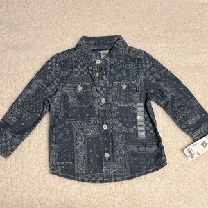 Baby B’gosh Denim Bandanna Print Button Down Shirt 12M NWT